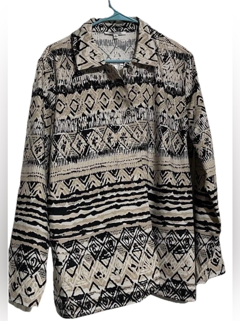 CALI AND YORK BEIGE BLACK WHITE TRIBAL PRINT CASUAL SHACKET SIZE XL NWOT
